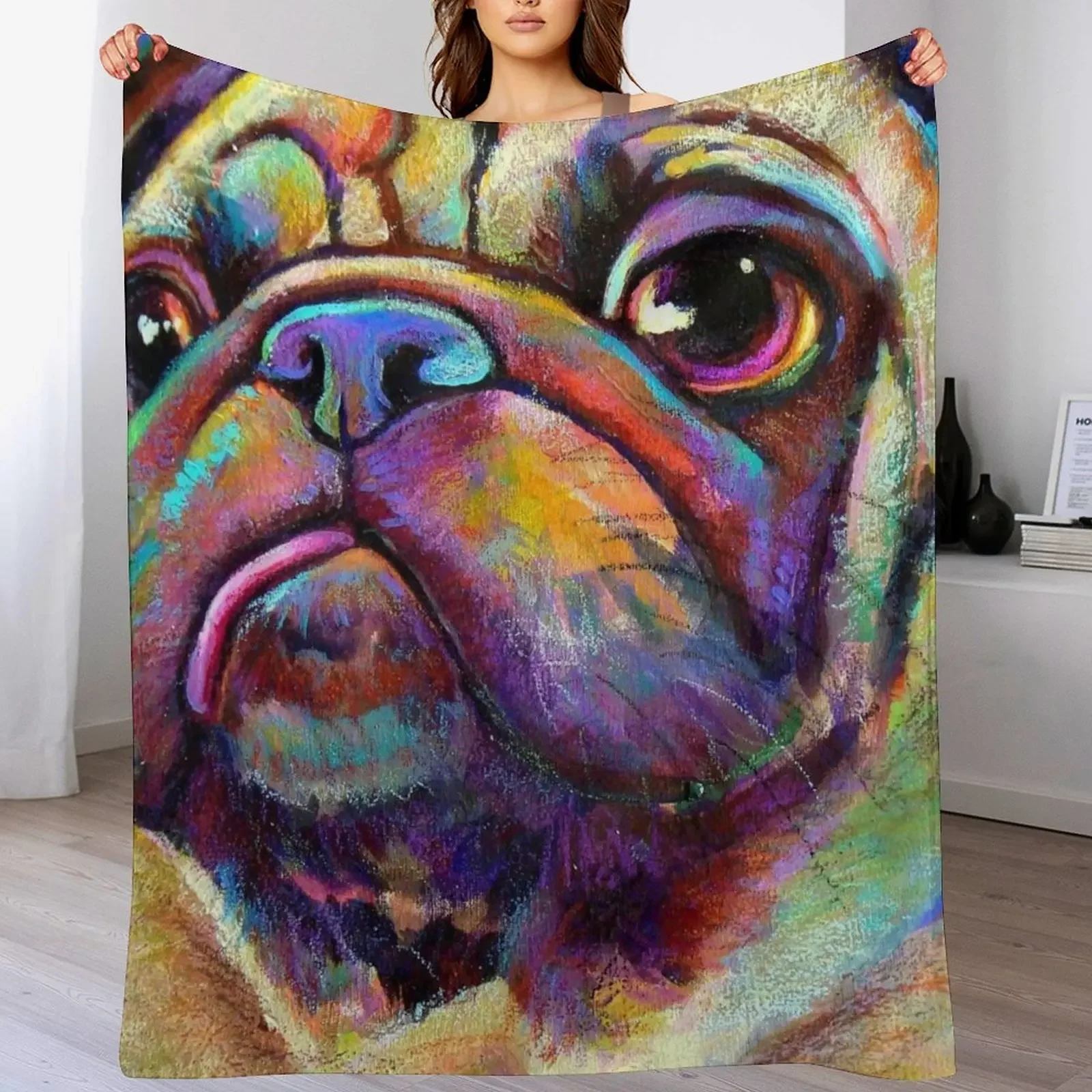 

Adorable PUG PUPPY with DERP TONGUE Throw Blanket Furry For Baby For Decorative Sofa Stuffeds Blankets