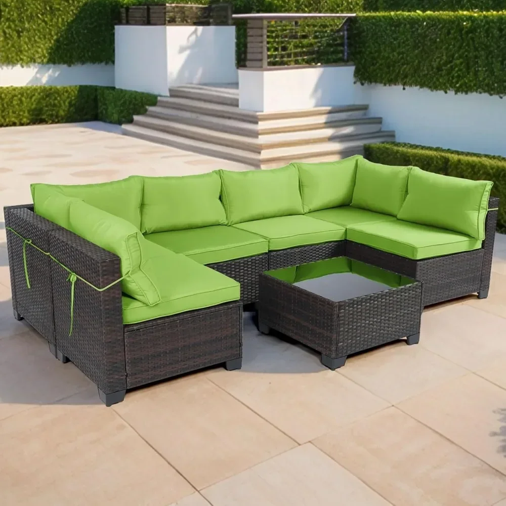 

7 Pieces Outdoor Patio Furniture Sets,Rattan Conversation Sectional Set,Manual Weaving Wicker Patio Sofa