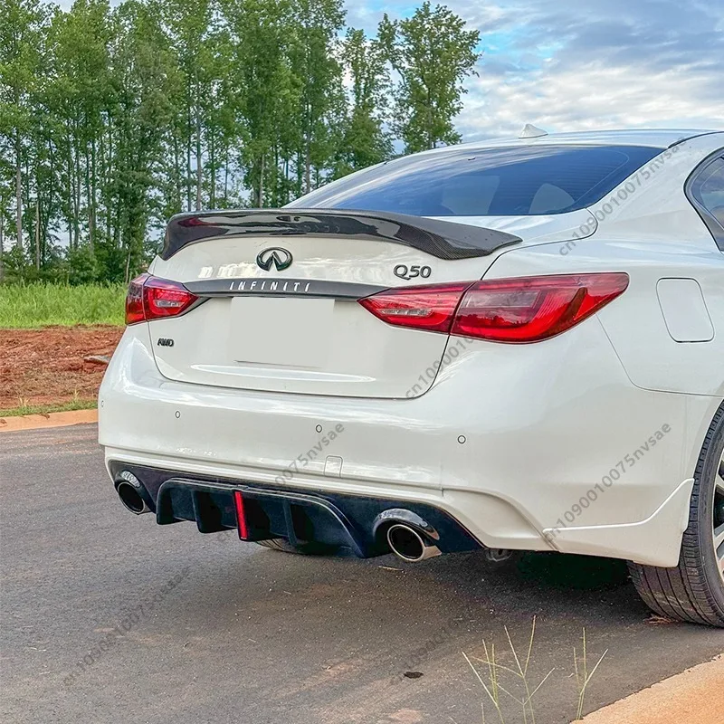 

For Infiniti Q50 Luxe / Sport / Pure / Hybrid Sedan 2018-2025 With Light Car Rear Diffuser Spoiler Splitter Rear Bumper Valance