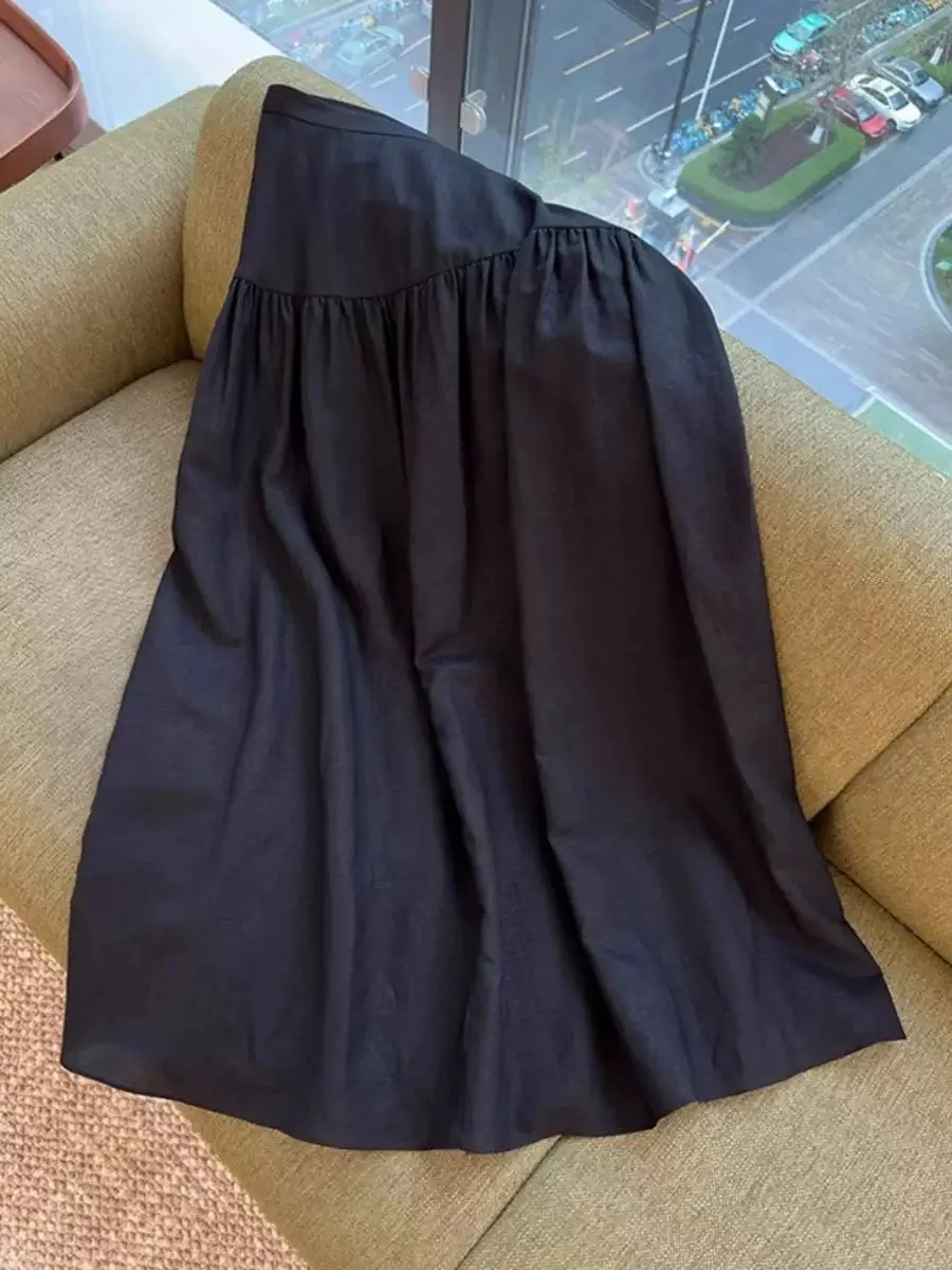 High Waist Gauze Pleated f Skirt Women's A-Line Midi Skirt Summer 2025 Season Versatile Sle Loose Fit Thin Gauze Splicing