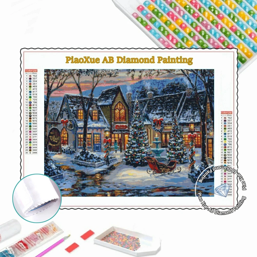 Christmas Village Tree Santa 5D AB Diamond Art Painting Snowman Landscape Diamond Embroidery Cross Stitch Kits Home Decor Hobby