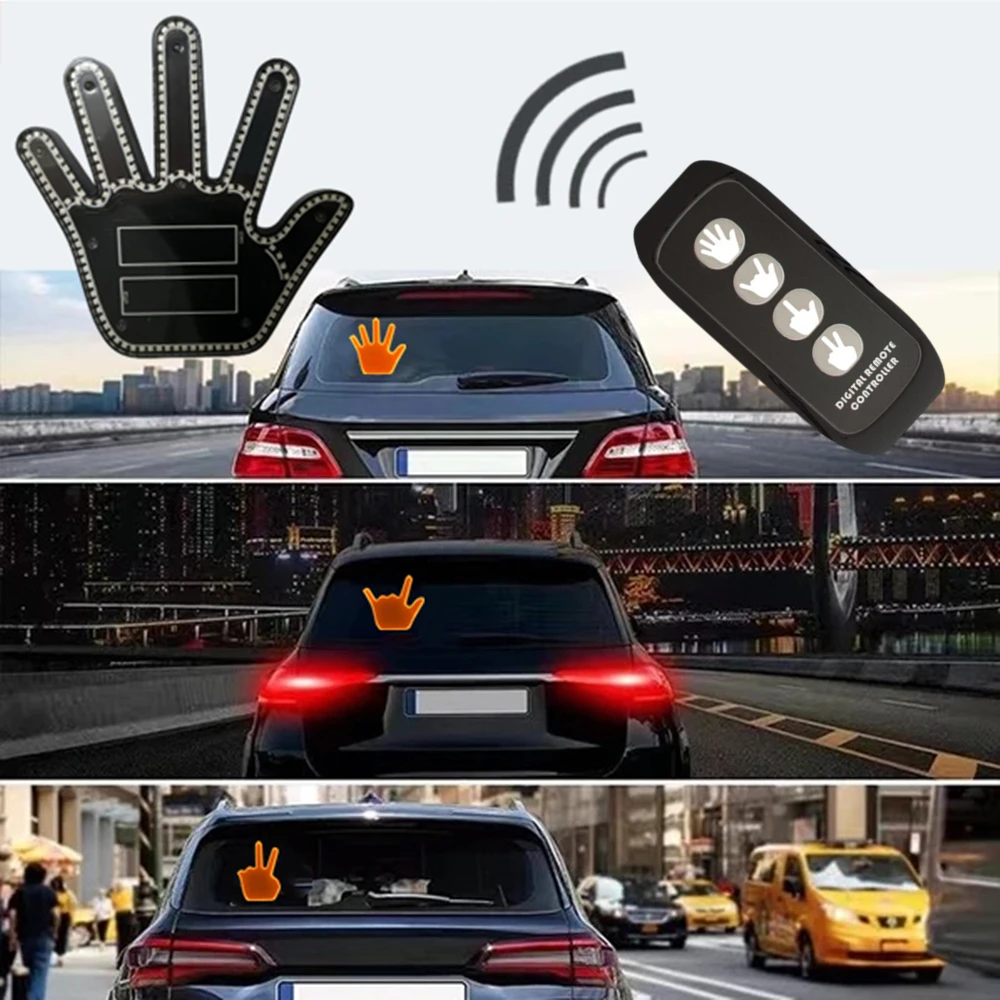 Funny Gift For Men Gesture Light Car Gadgets LED Hand Sign Car Interior Ornaments Middle Finger Light Luminous Hand For Vehicle