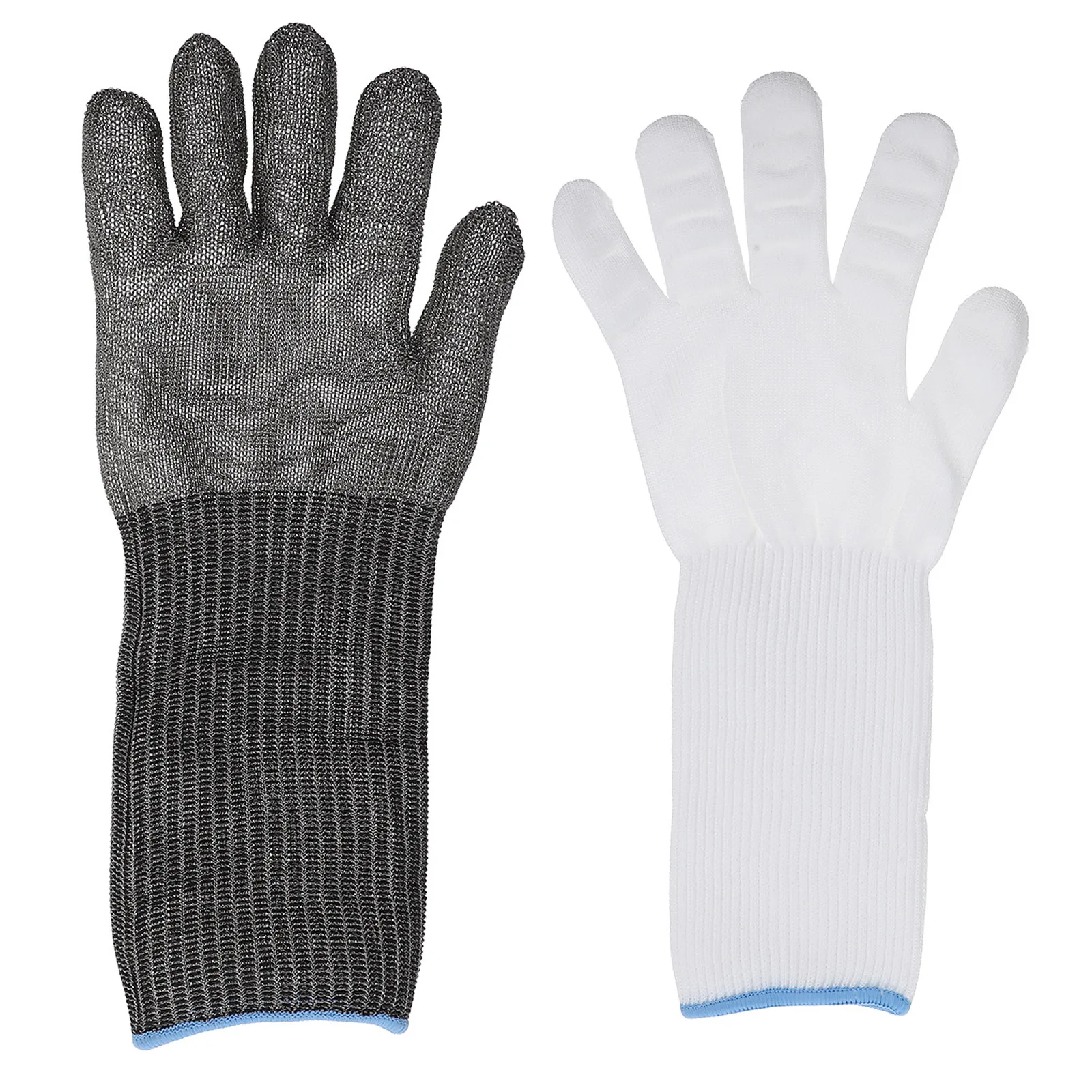 

1Pair Stainless Steel Wire Cut Resistant Gloves Extended Design for Kitchen Fish Cleaning Oyster Shucking Protective Work Gloves