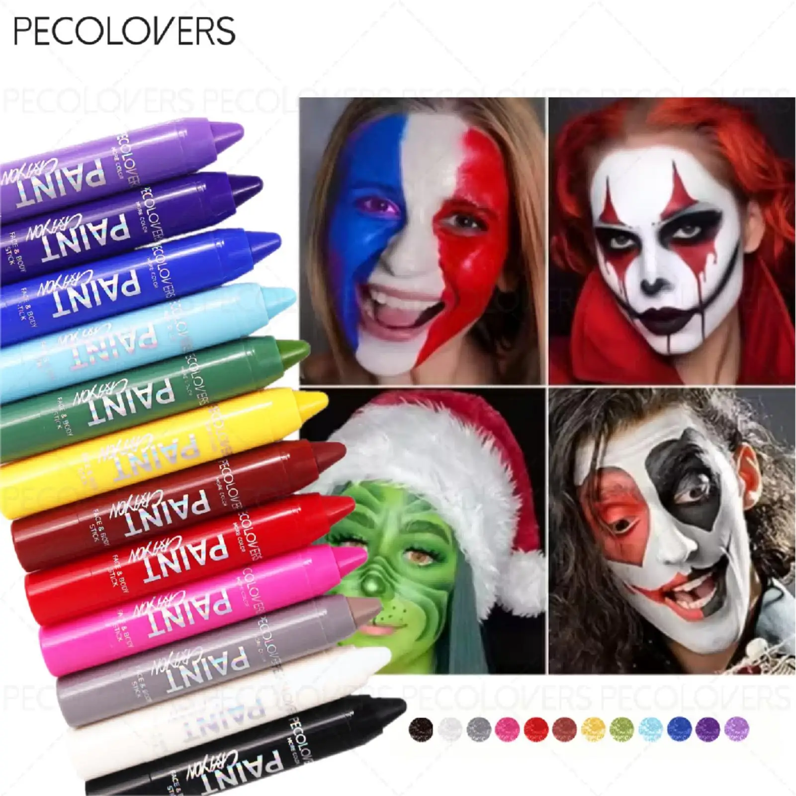12PCS Face Paint Crayon Set-12 Colors, Vibrant Multi Shades Body Face Painting Sticks, Washable Safe Makeup For Halloween