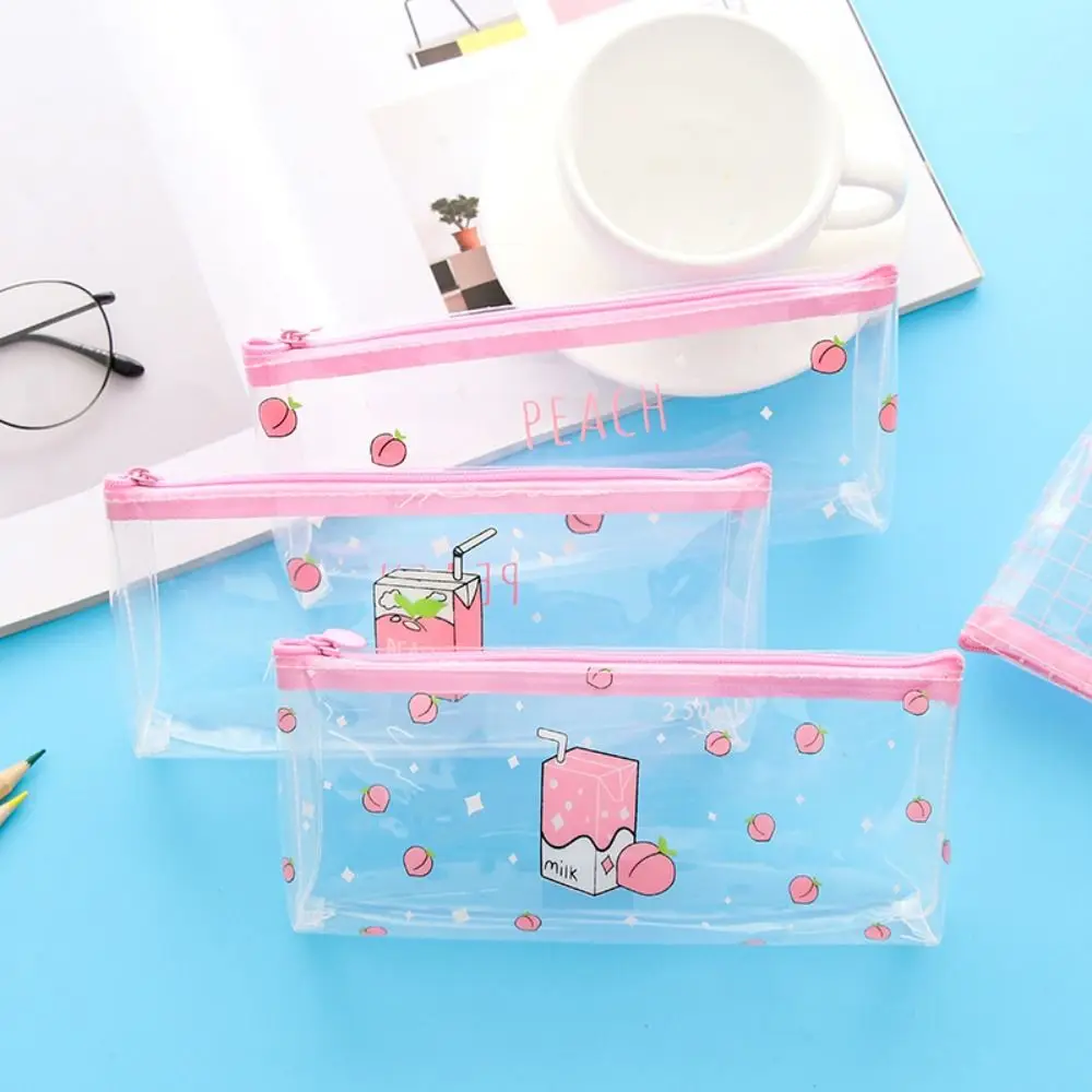 Kawaii Waterproof Transparent Pencil Case PVC Stationery Gift Girls Students Pencil Bag Makeup Cosmetic Bag Travel Bags