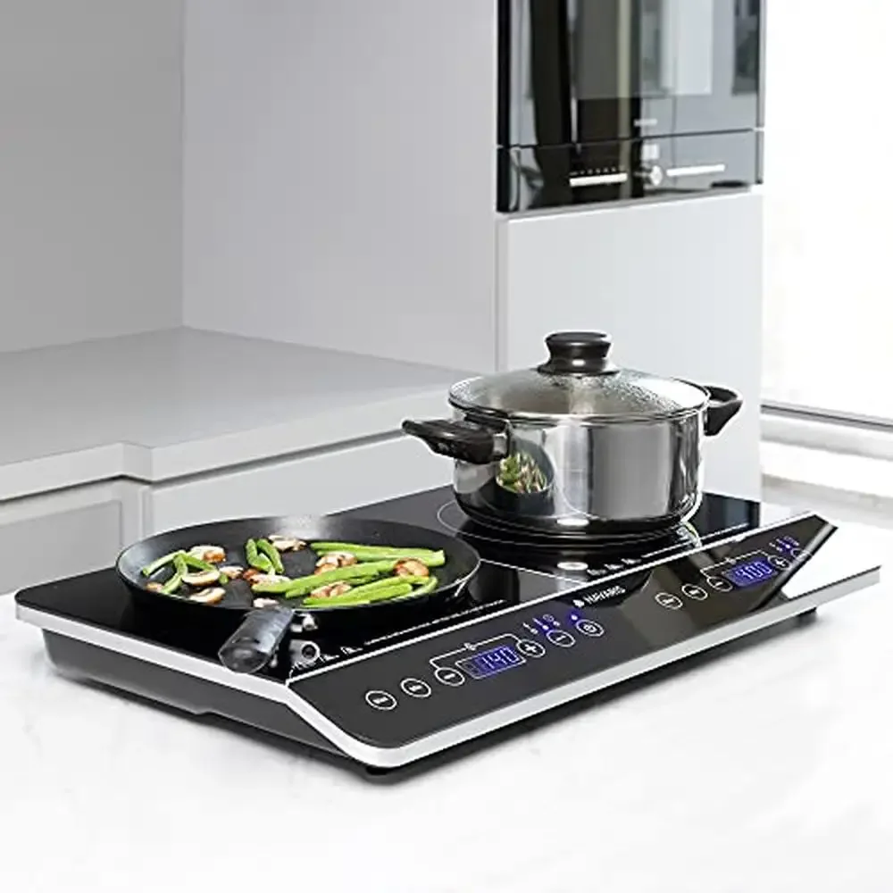 Dual Induction Cooktop Portable Electric Stove Burner Touch Screen Timer Control 24 x 14  3 Inches