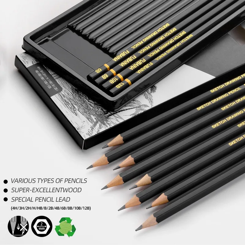 12 Pieces Art Wooden Pencils Graphite Shading Pencils For Beginners & Pro Artists Professional Sketching Drawing Pencil Set