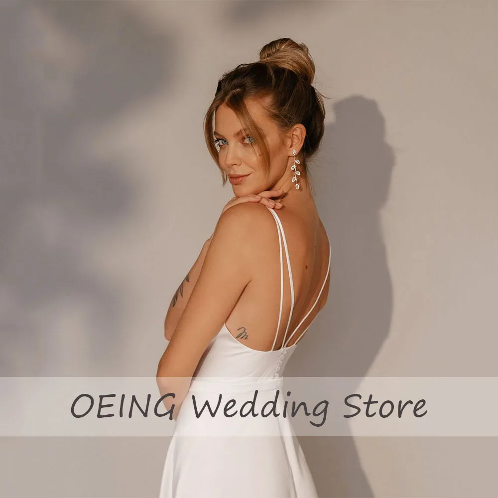 Customized White Bridal Dress High Quality Satin V Neck Short Wedding Gown A Line Spaghetti Straps Backless Sexy Wedding Dresses