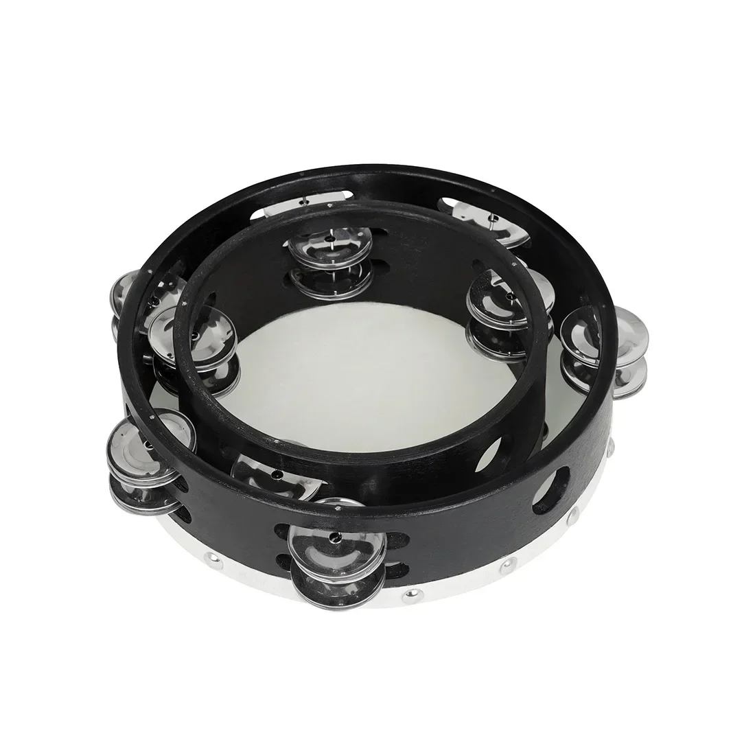 IRIN 2 Pcs Orff Tambourine 6 Inch 8 Inch Hand-Ranked Bell Drum Double Row Sheepskin Hand-Shake Wooden Education for Children