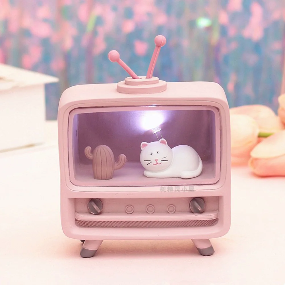

Succulent Lamp LED Night Light Pink Kids Bedroom Cartoon Resin Material Energy Saving Cute Lamps Ambient Decor Cat Design