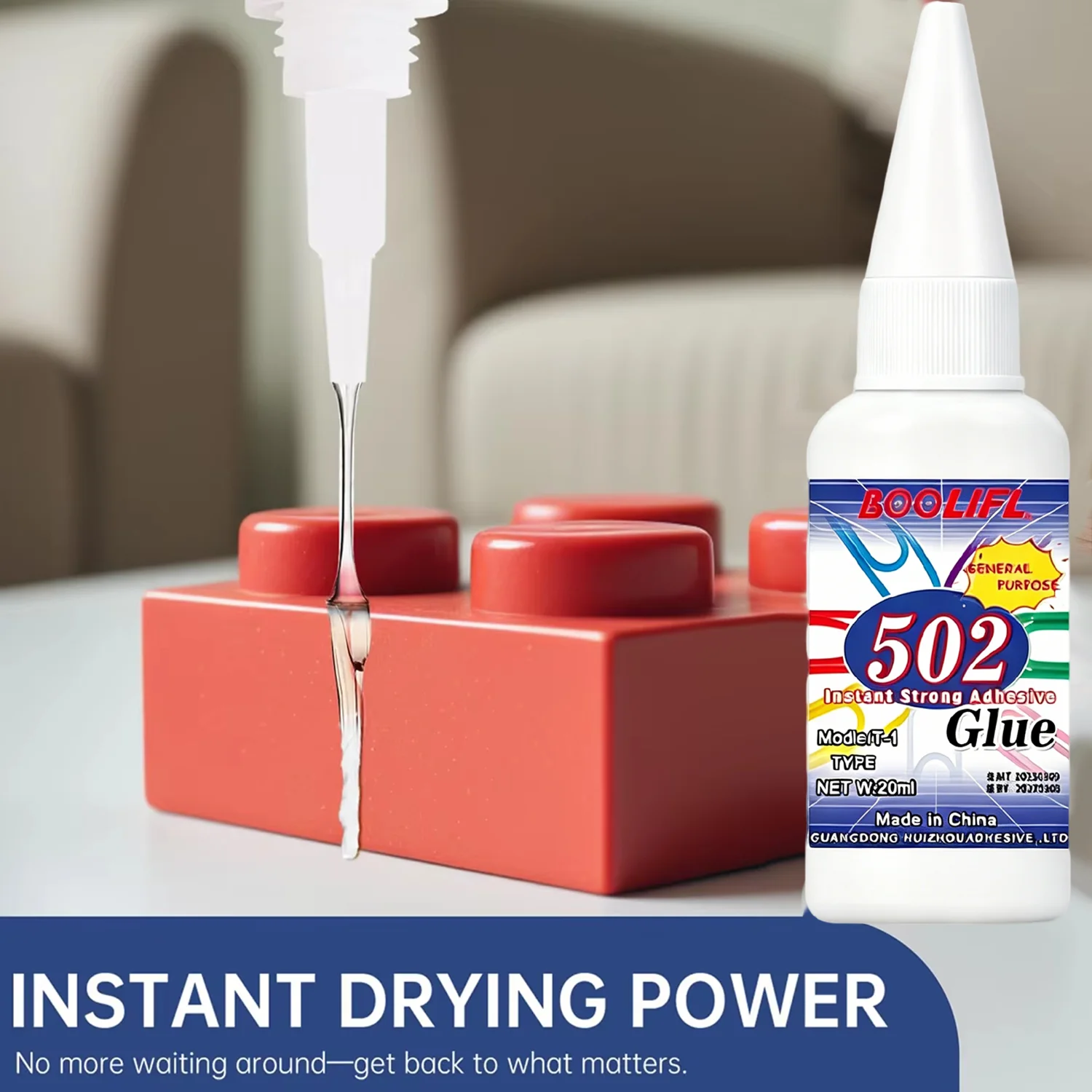502 super strong quick-drying adhesive, professionally used for daily repair of toy plastics, is white, transparent and odorless