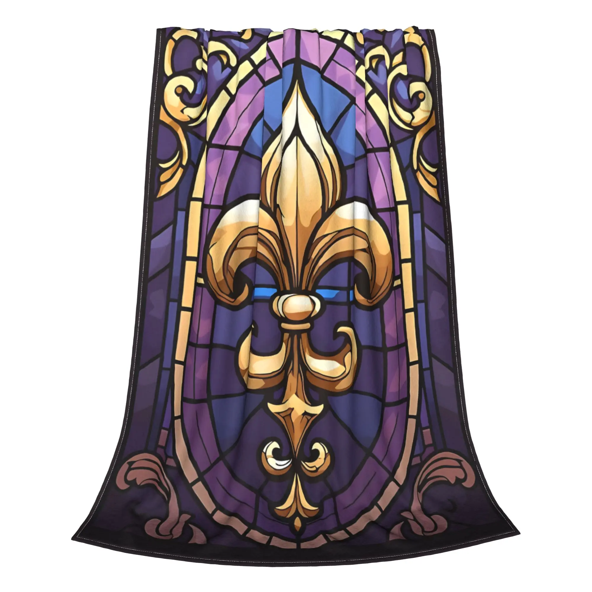 1PC Fleur De Lis Stained Glass Blanket Throw Blanket  Novelty Warm Blanket All Season Gift