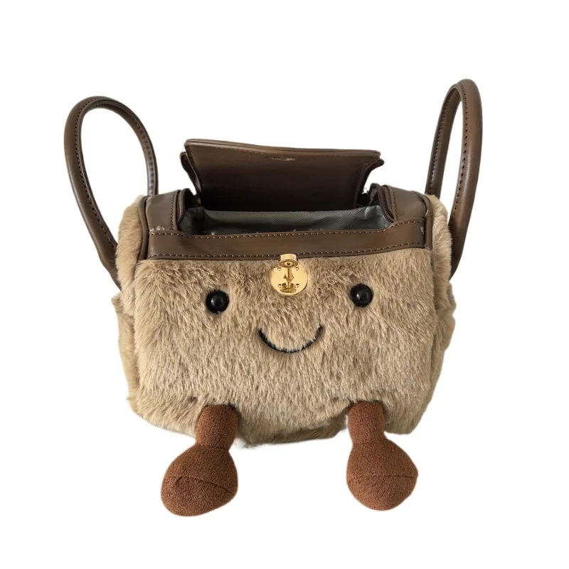 

Cute Cartoon Pattern Plush Spliced Pu Leather Pillow HandBag Sweet Girl's Versatile Crossbody Bag for Commuting Daily Use Female