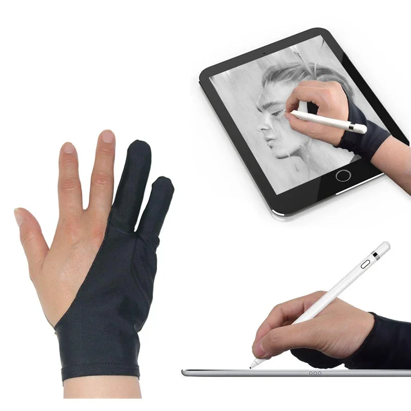 Guanto anti-touch per artista a due dita per tavoletta da disegno Guanto per mano destra sinistra Anti-fouling per la scheda dello schermo dell\'IPad