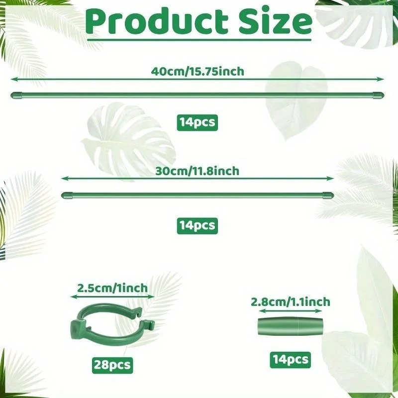 28 Pcs Adjustable Plant Support Sticks with 28 Rings and 14 Connectors for Indoor Outdoor Plants Potted Flowers Tomato Rose view 2