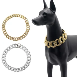 ABS Gold Dog Chain For Small Large Dogs Lightweight Cuban Dog Collar Plastic Necklace for Cat French Bulldog Pet Accessories