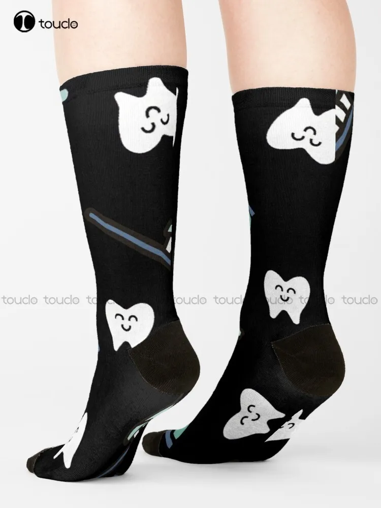 

Dentist Pattern Socks Black Soccer Socks Personalized Custom Unisex Adult Teen Youth Socks Breathable Cotton 360° Digital Print