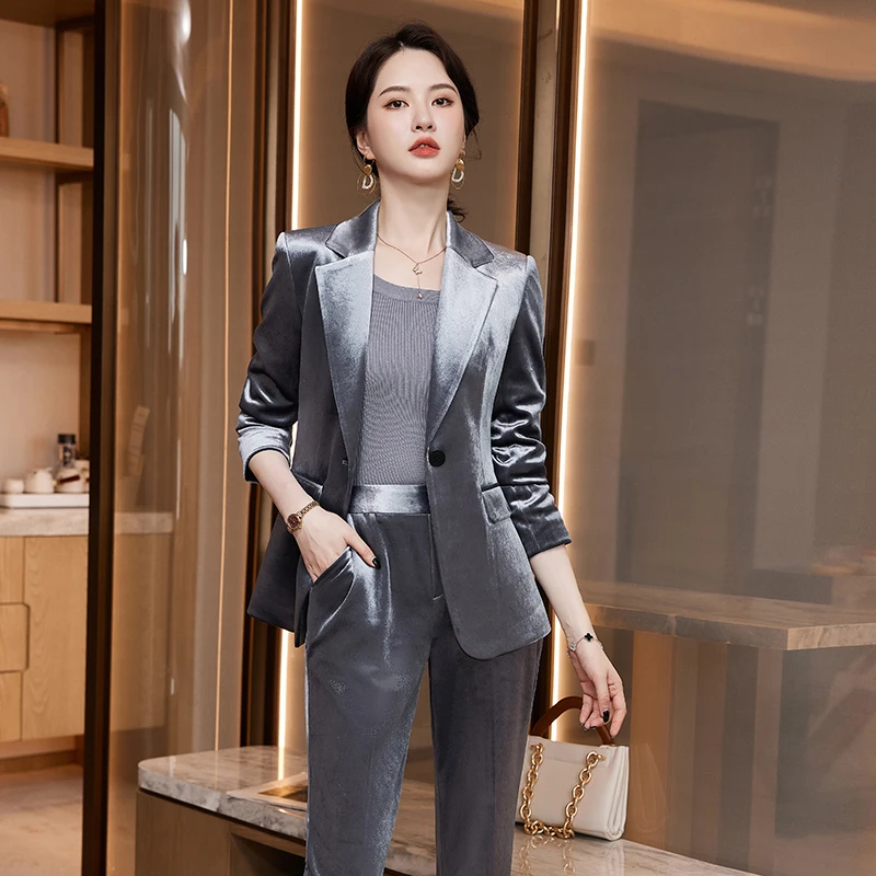 

Woman's Spring French Style Short Velvet Blazers Wide-leg Pants Suit Retro Casual Solid Color Waist Suits Pants Two-piece Sets