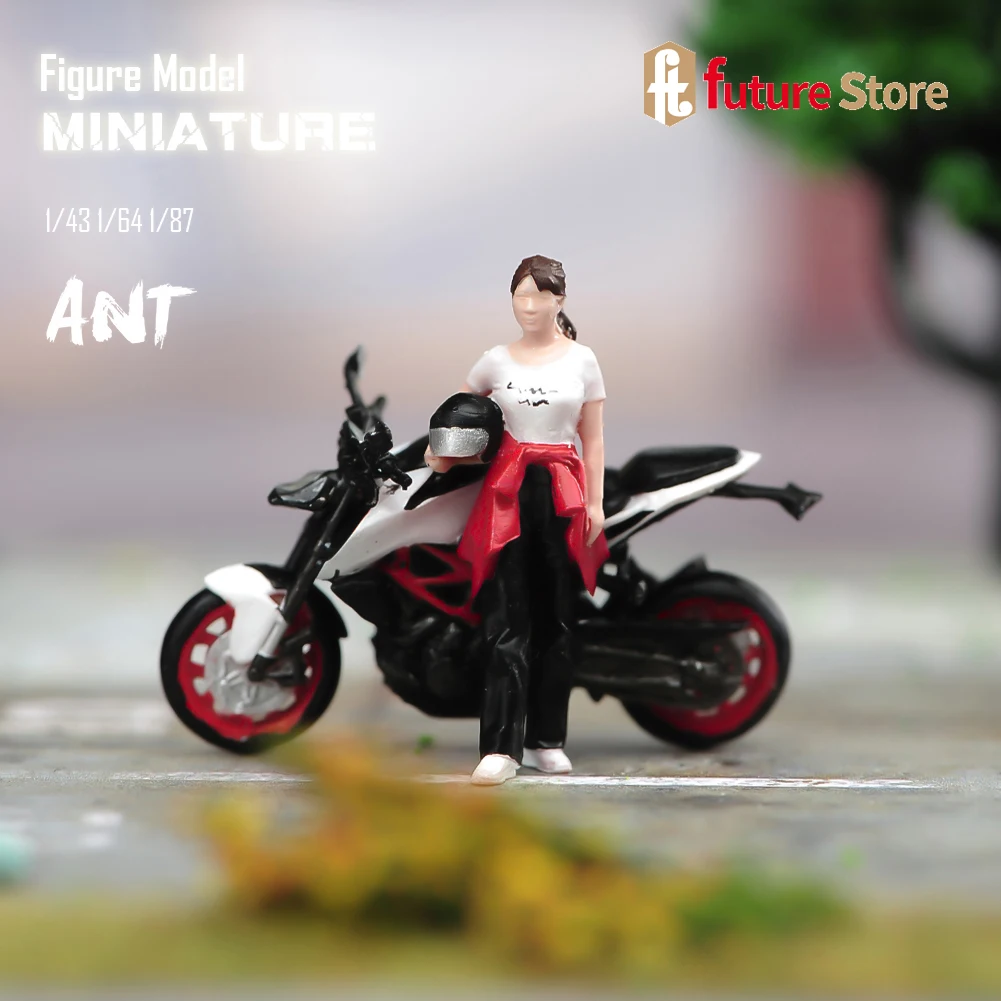 

ANT 3D Print 1/87 1/64 1/43 Motorcycle Girl Painted Diorama Figure Model Miniature Creative Photography Cars Vehicles Toys