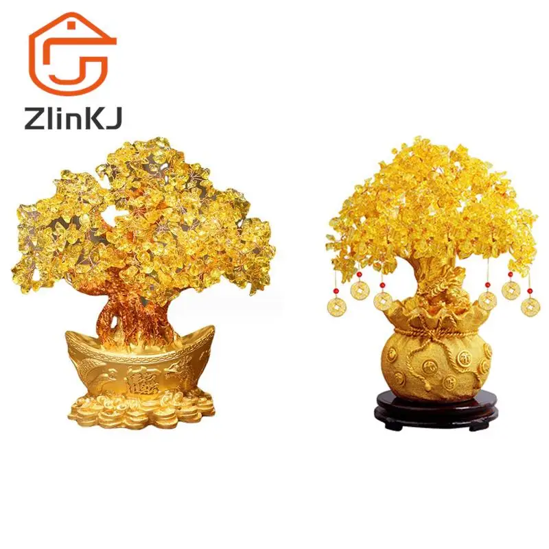 1 pz albero fortunato ricchezza albero di cristallo giallo denaro naturale albero ornamenti Bonsai stile ricchezza fortuna ornamenti Feng Shui artigianato