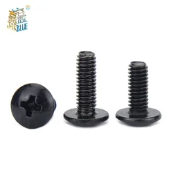 10Pcs/lot M2 M2.5 M3 M3.5 M4 M5 M6 TM Screws Phillips Truss Mushroom Head Screw Black Plated Electronic Carbon Steel Screws