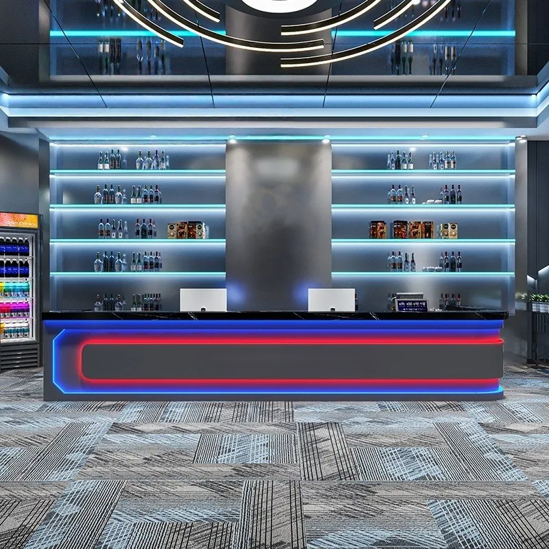 مقهى متجر تصميم طاولة بار القهوة لشريط القهوة لغرفة البلياردو مع أثاث الإضاءة LED لتصميم المتجر