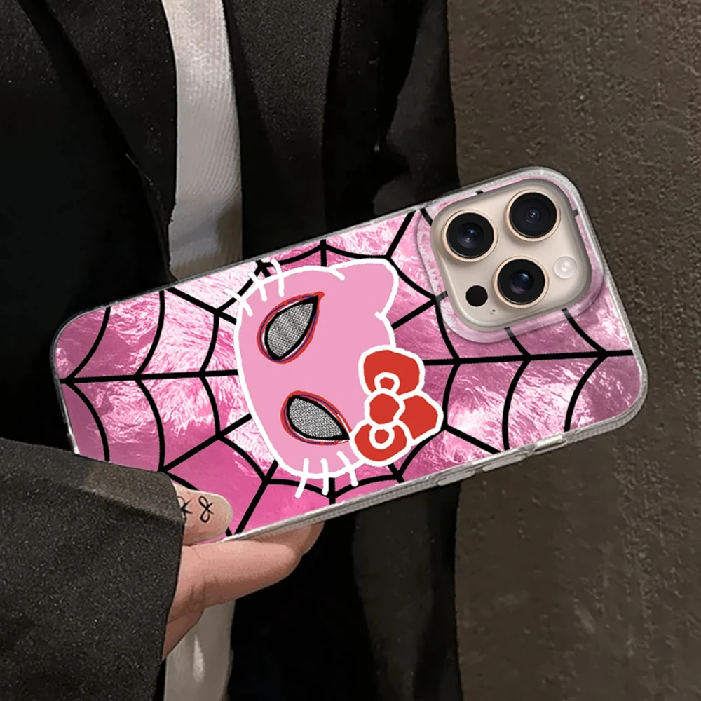 カップル漫画キティ女性用携帯電話ケース Apple iPhone 16 15 14 13 11 12 Pro Max 16e 7 8 Plus X XS XR SE ガールズ Funda カバー Coque