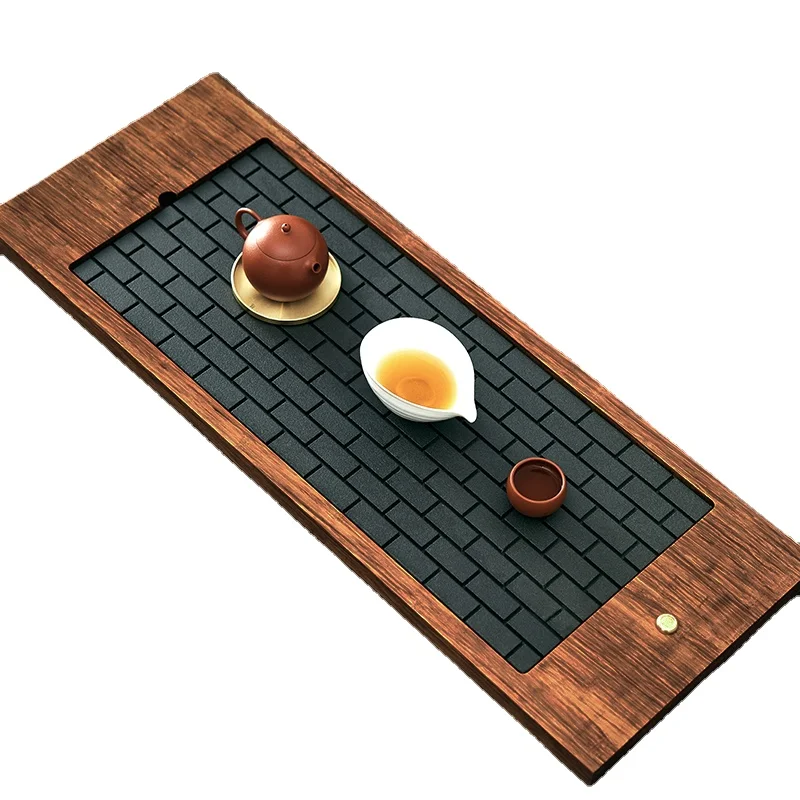 Trays Wooden Japanese Rectangular Desk Drainage Tea Tray Black Stone Non Slip Office Plateaux De Service House Items