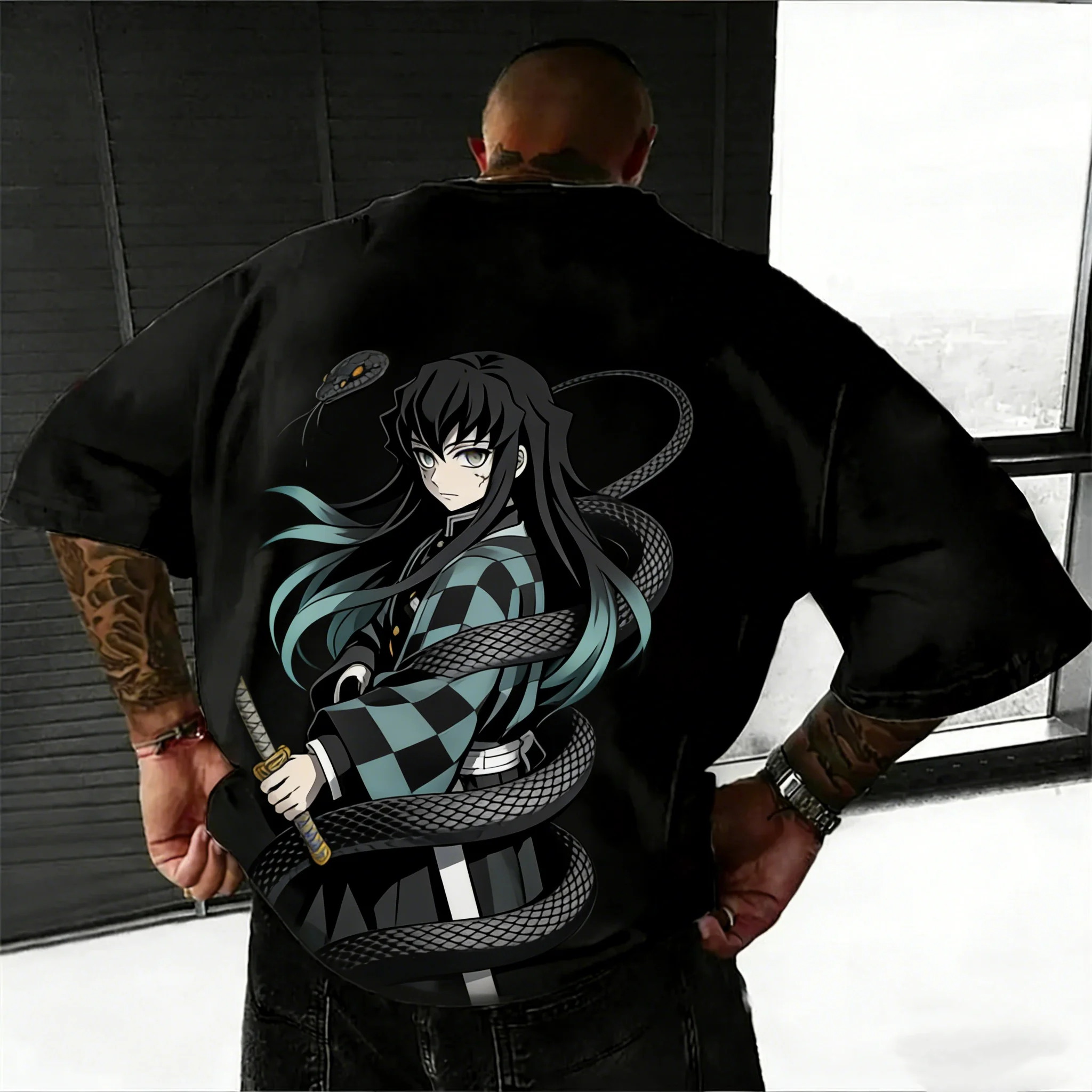 

Summer Bandai Hot Anime Style Retro T-shirt for Men To Anime As The Theme of Children and Adults Short Sleeve Punk Leisure Trend