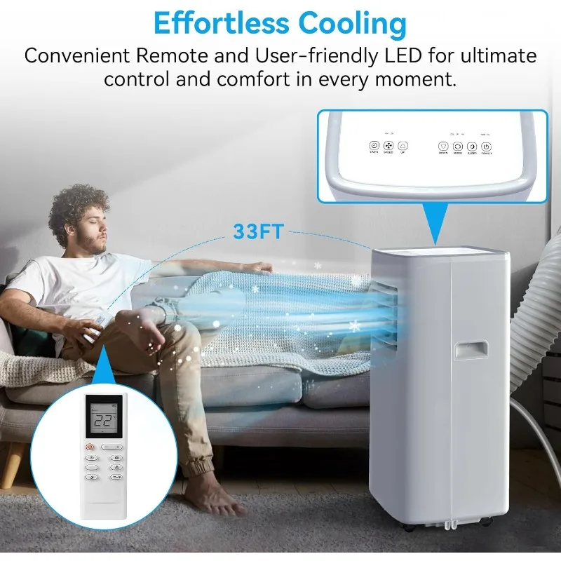 Climatizzatori portatili, CA portatile da 8500 BTU fino a 360 quadrati, 3 IN 1 con telecomando, modalità Sleep, kit Windows, bianco