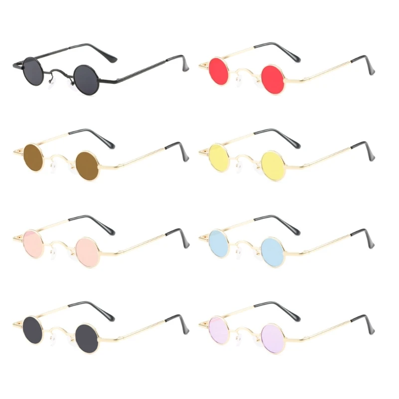 Round Vintage Sunglasses Colored Lens Small Frame for Women Girlfriend Taking Photo Props Fashion Decoration