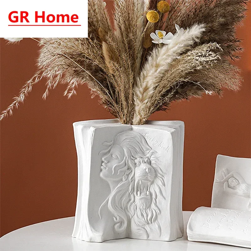 Ins-style ceramic bookends, creative human-shaped vases, home storage decor for bookcases and desktops, office bookend ornaments