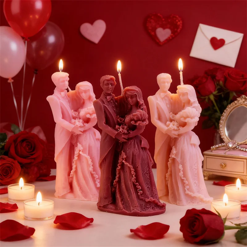 3D Romantic Couple Lovers Silicone Candle Mold Valentine Family Lovers Molds for Hugging Bride and Groom Newlyweds Candle Making