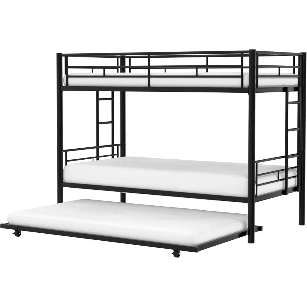 

Двухъярусная кровать zz Twin Over Twin с выдвижной крышкой, металлические двухъярусные кровати с лестницей и ограждением в полный рост, пружина не требуется, черный