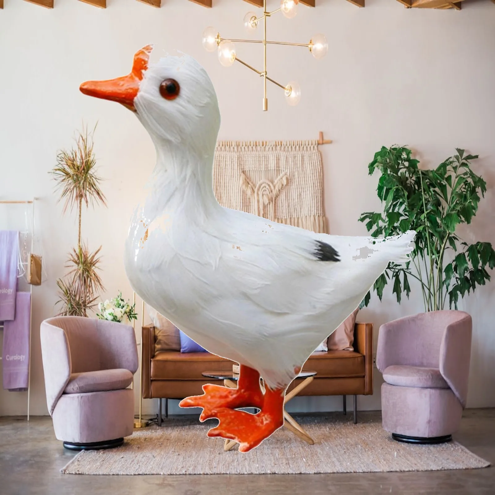 Simulation Goose Garden Figurine Weatherproof Feather Polyethylene Decorative Statue for Exterior Garden Decoration Outdoors