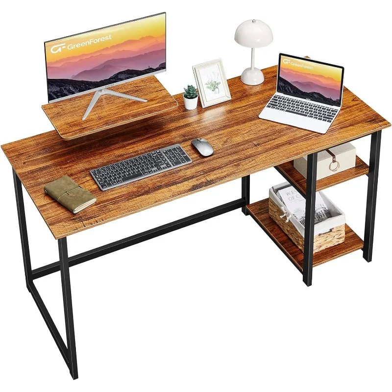 GreenForest Computer Desk with Monitor Stand,47 inch Home Office Desk with Reversible Storage Shelves Modern Writing Study Work