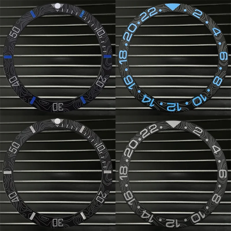 Sloping 38mm * 30.6mm ceramic/aluminum blue luminous bezel gmt and diving watch Insert fit for 40mm watch case replacement watch