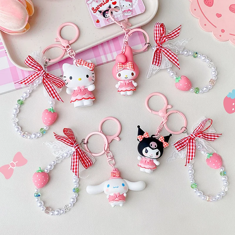 Authentic Sanrio Pendant Handmade HelloKitty Cinnamoroll KUROMI MY MELODY Doll Keychain Backpack Accessories Children's Toy Gift