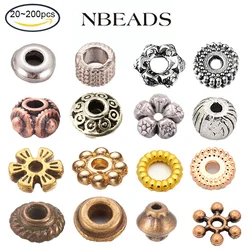 NBEADS 20-200PCS Tibetan Red Copper Metal Beads Spacer Beads Flat Round Loose Beads for DIY Jewelry Making Supplies Accessories