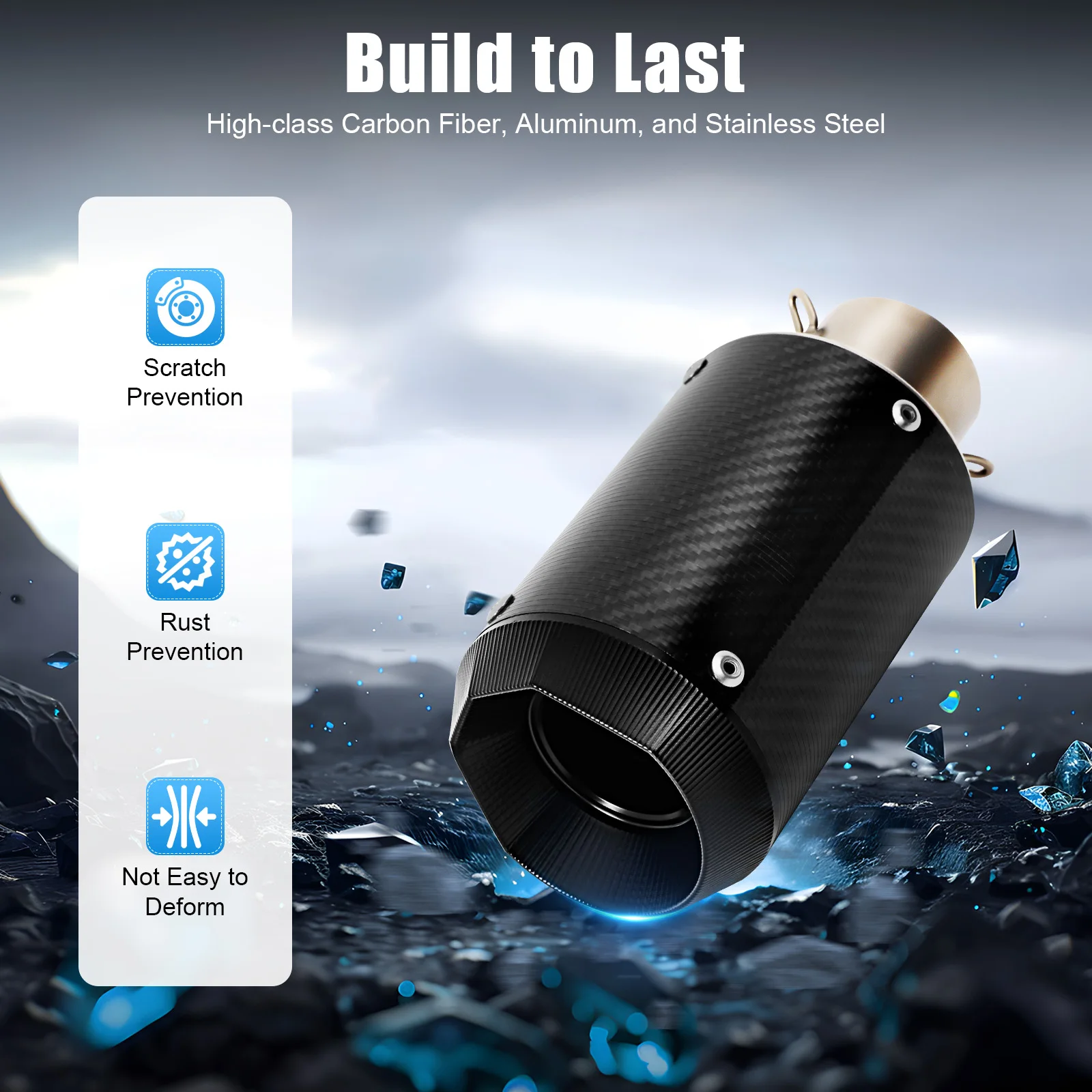 

51mm Universal Slip-On Exhaust Muffler, Carbon Fiber Black Motorcycle Exhaust Pipe with Silencer for Dirt Bike Scooter