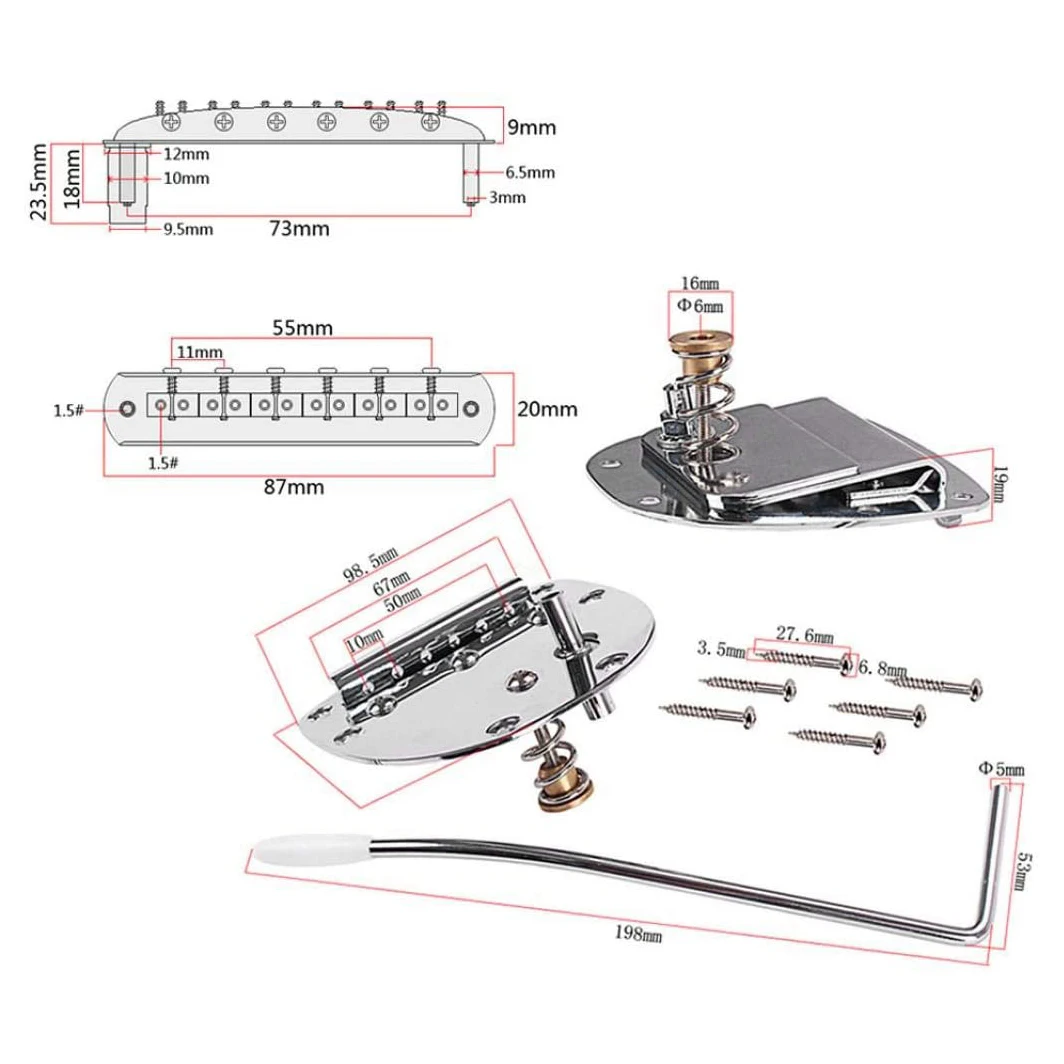 A07T-Metal Tremolo Bridge Set Screws Wrenches For Mustang Jazzmaster Guitar Replacement Accessories Easy Operation- Silver