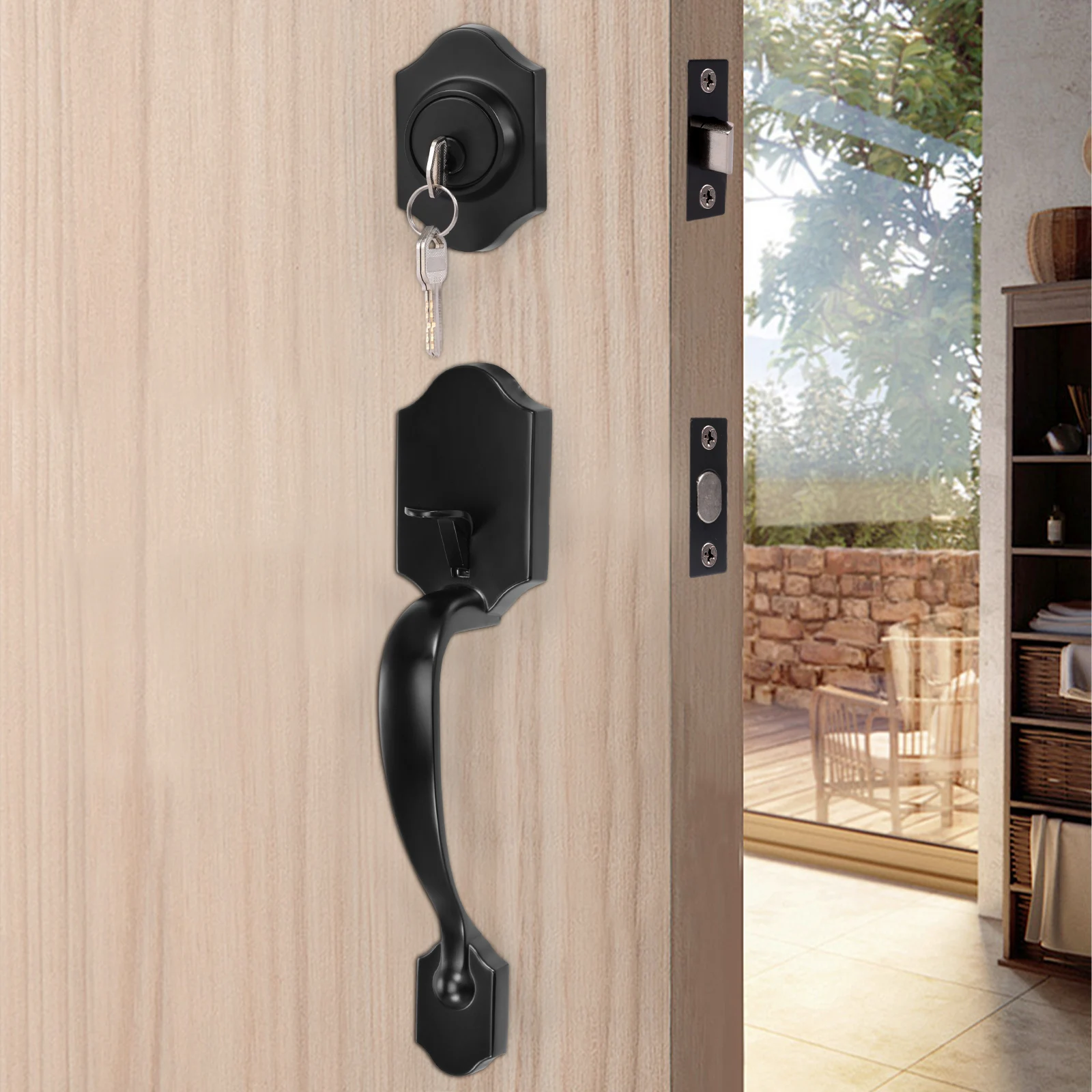 

Front Door Lock and Handle Set Easy Install Ergonomic Entry Door Lock with 3 Keys Easy Install for Home Bedroom Bathroom Kitchen