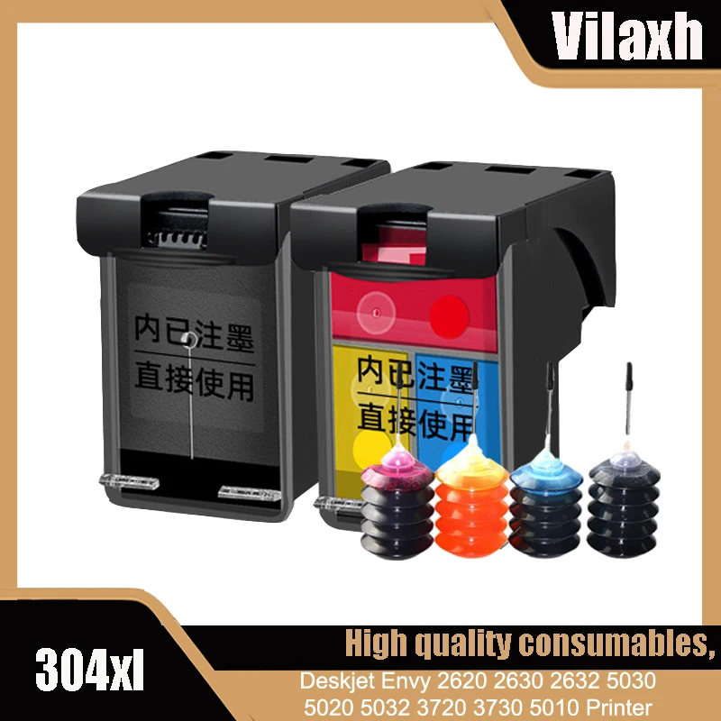 Vilaxh  Remanufacture 304xl Replacement For HP304 Ink Cartridge For HP 304 XL Deskjet 2620 All-in 3700 3720 3752 5000 5010 5030