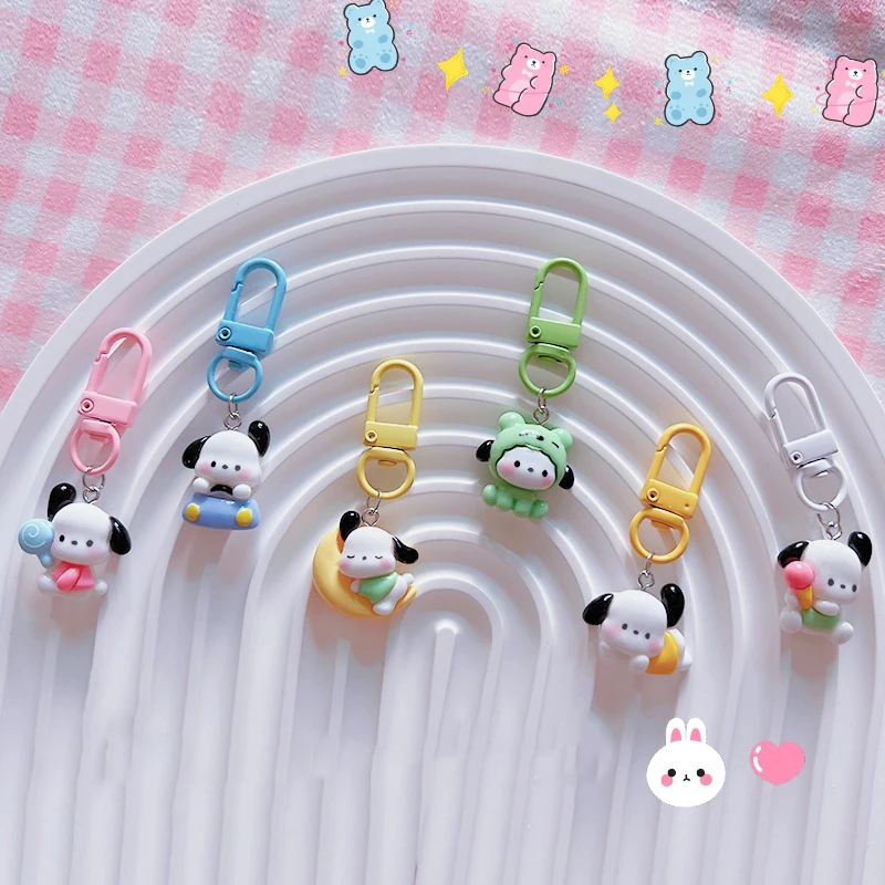 Mini porte-clés mignon Sanurgente, variété Pochacco, porte-clés drôle de coeur de fille, accessoires de clé de voiture, cadeau d'ami, breloques de pendentif de cartable