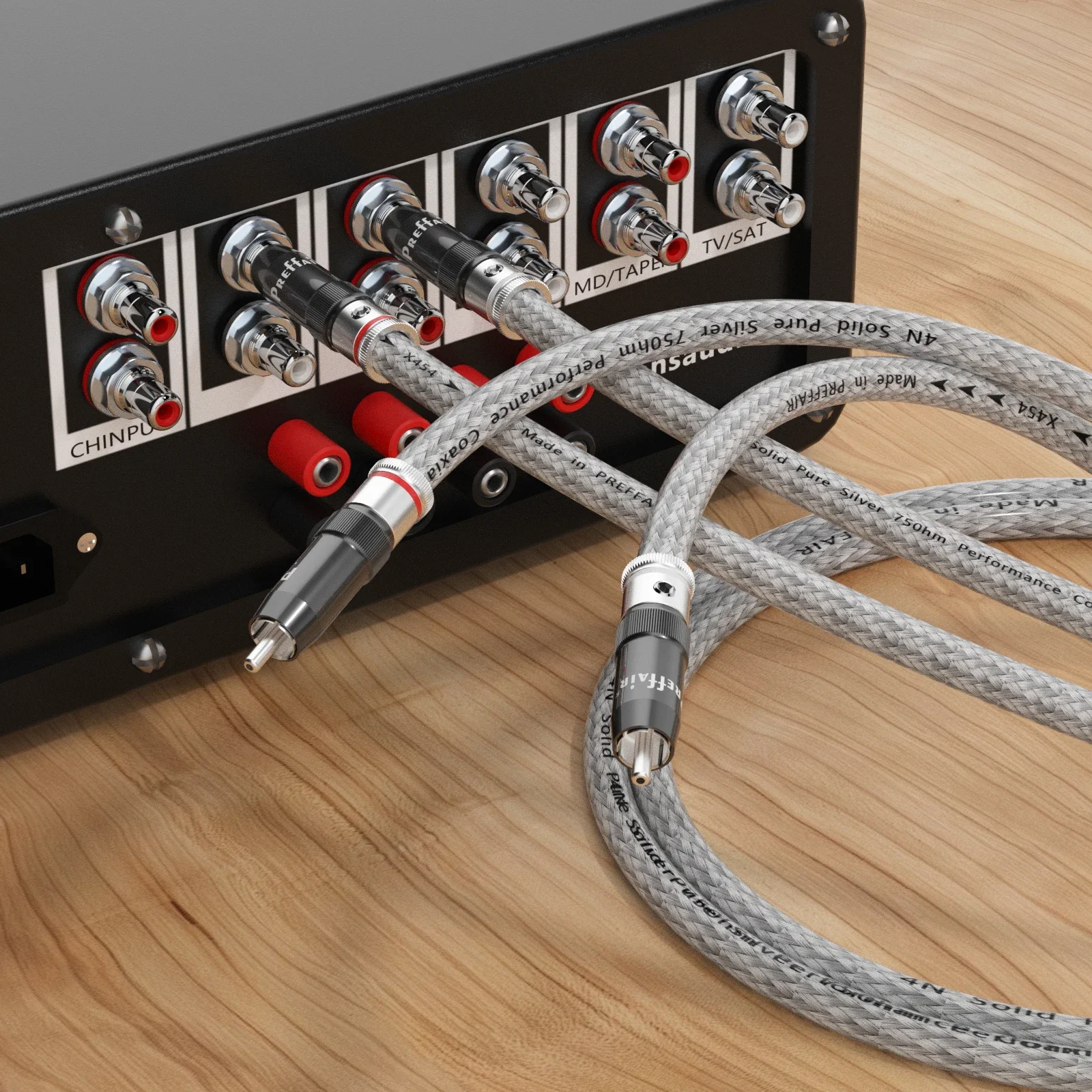 Preffair 99.99% Pure Silver RCA Cable HiFi Audio Interconnect Solid PSS Pure Silver Core Wire Silver-Plated Plug Connector