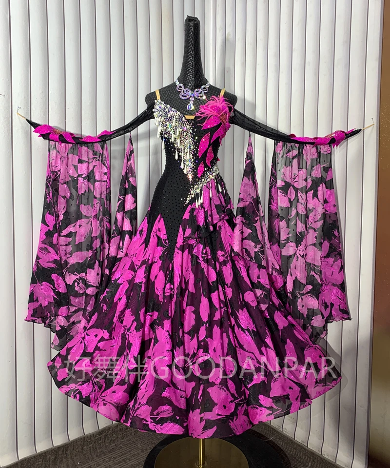 flower printed fabric  ballroom dance dress Modern dress Waltz Tango Ballroom Dance costumes standard dance dress