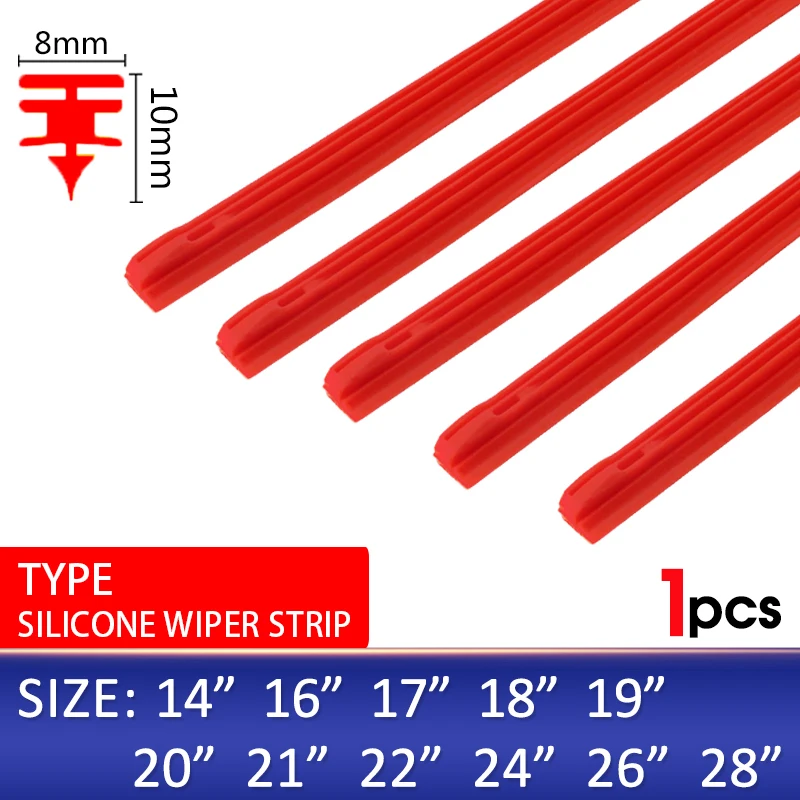 BEMOST 1PCS Car Wiper Blade Windscreen Red Silica Gel Replacement Strip 8MM 14