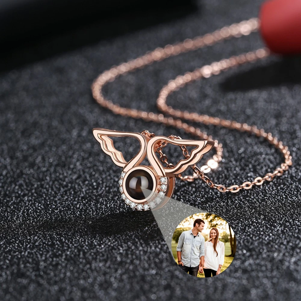 

Wings Pendant Custom Photo Necklace for Women Projection Photo Necklace Personalized Gift Girl Birthday Jewelry