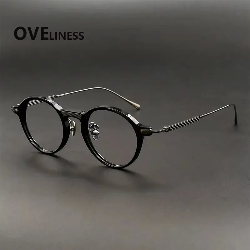 

Acetate Titanium Glasses Frame Men Brand Design Vintage Retro Square Eyeglasses frames Women Round Eyewear male spectacles
