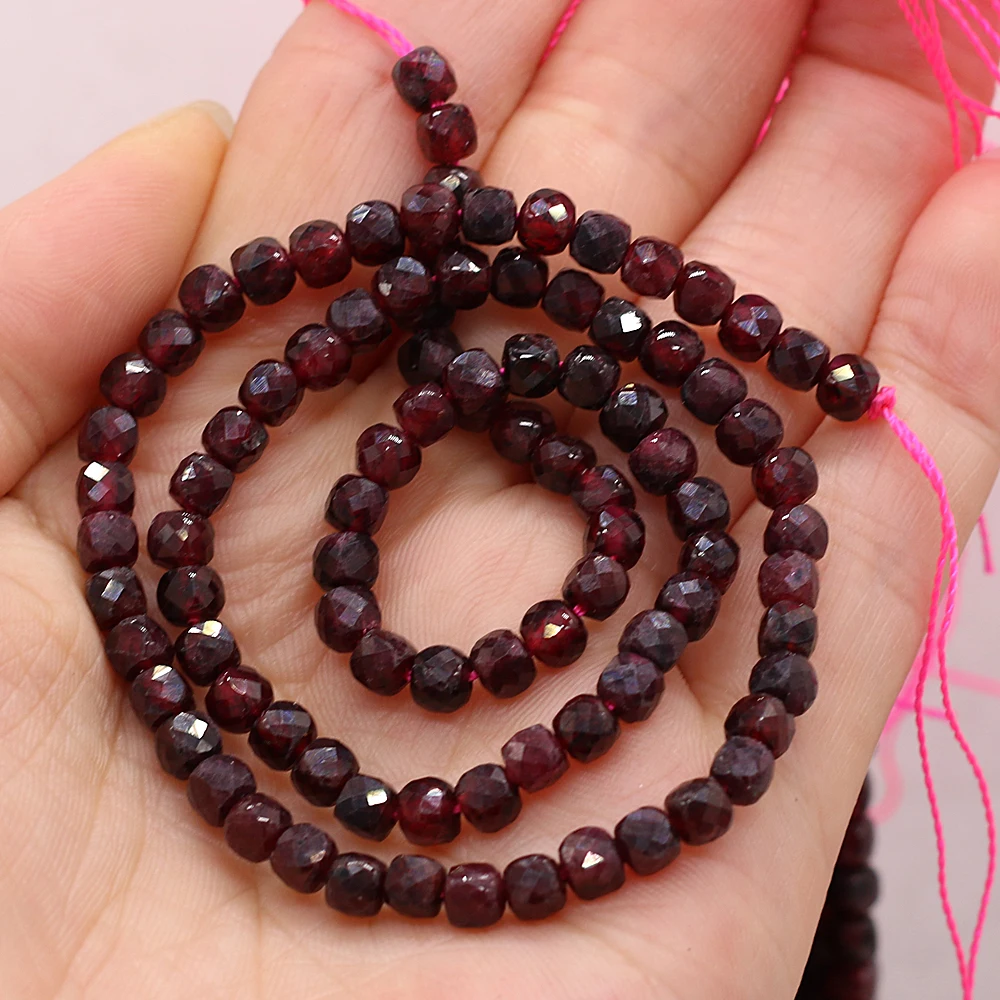 

4x4mm Natural Stone Red Garnet Loose Beads Square Faceted Spacer Beads for Jewelry Making DIY Necklace Bracelet Accessories 38cm